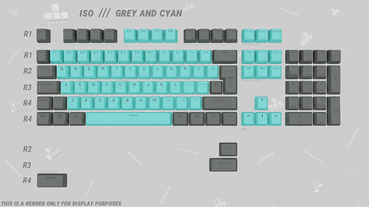 Cyan and Grey ABS Keycaps ISO Layout Custom Keycaps UK