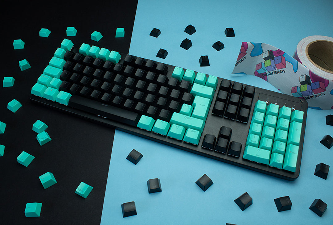 Black and Cyan ABS Keycaps - ISO Layout