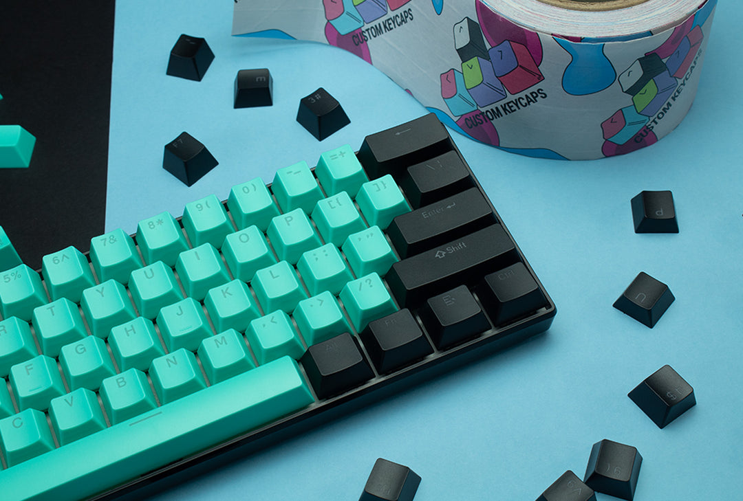 Black and Cyan ABS Keycaps - ISO Layout