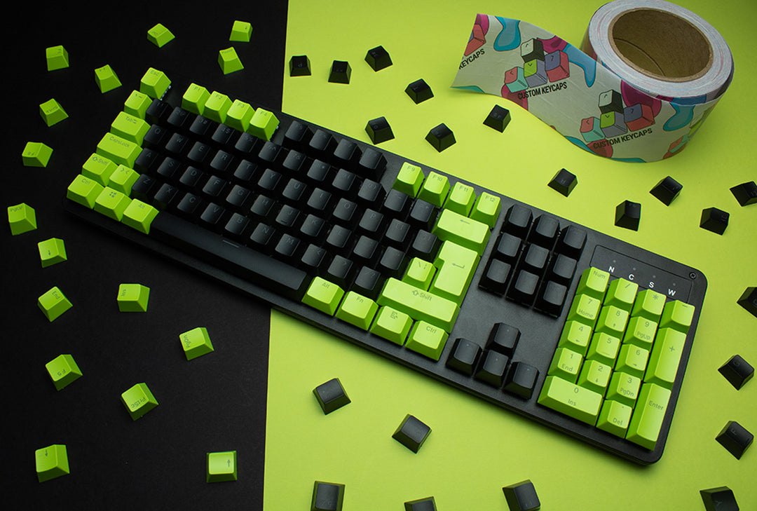 Black and Green ABS Keycaps - ISO Layout