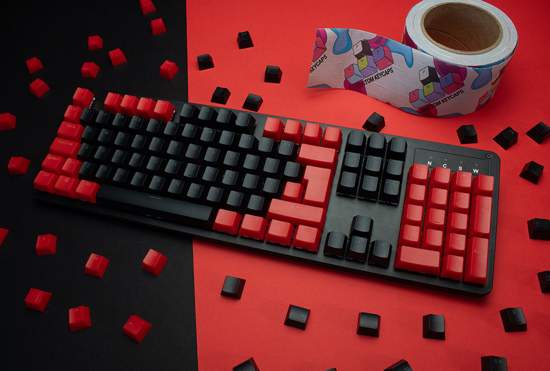 Black and Red ABS Keycaps - ISO Layout