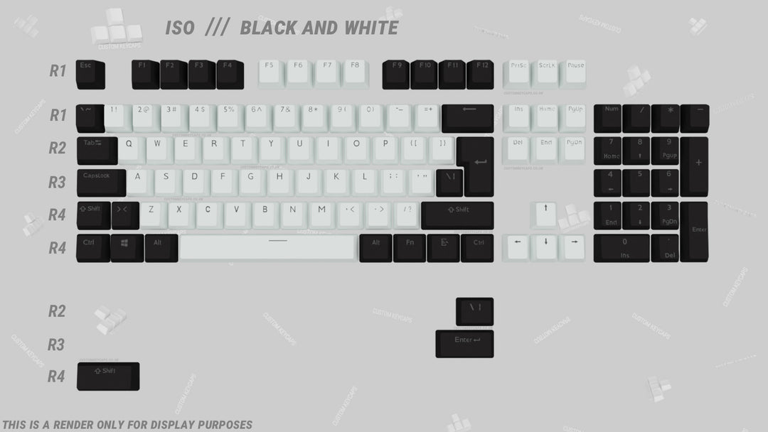 Black and White ABS Keycaps - ISO Layout
