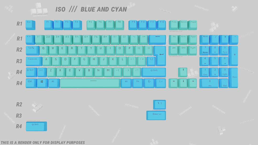 Cyan and Blue ABS Keycaps - ISO Layout
