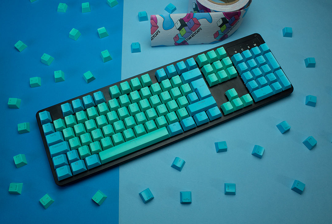 Cyan and Blue ABS Keycaps - ISO Layout