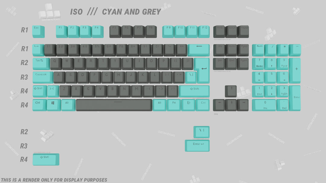 Cyan and Grey ABS Keycaps - ISO Layout