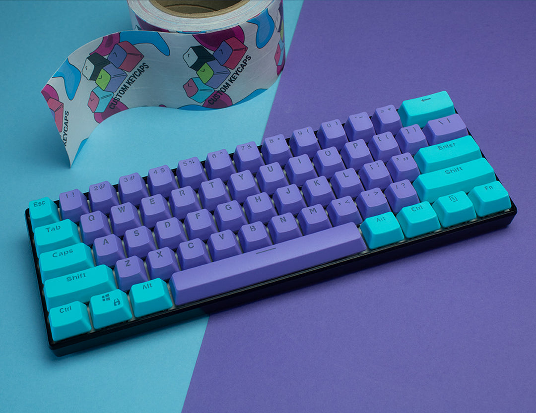 Cyan and Purple PBT Keycaps Old Style