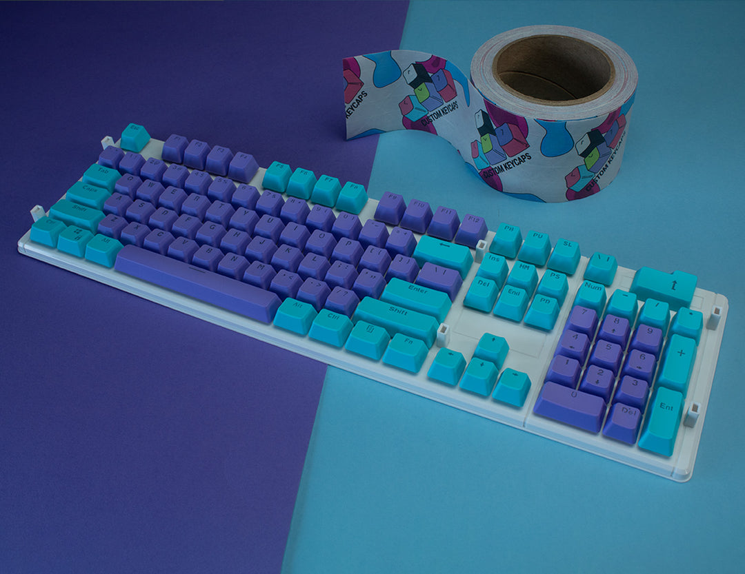 Cyan and Purple PBT Keycaps Old Style