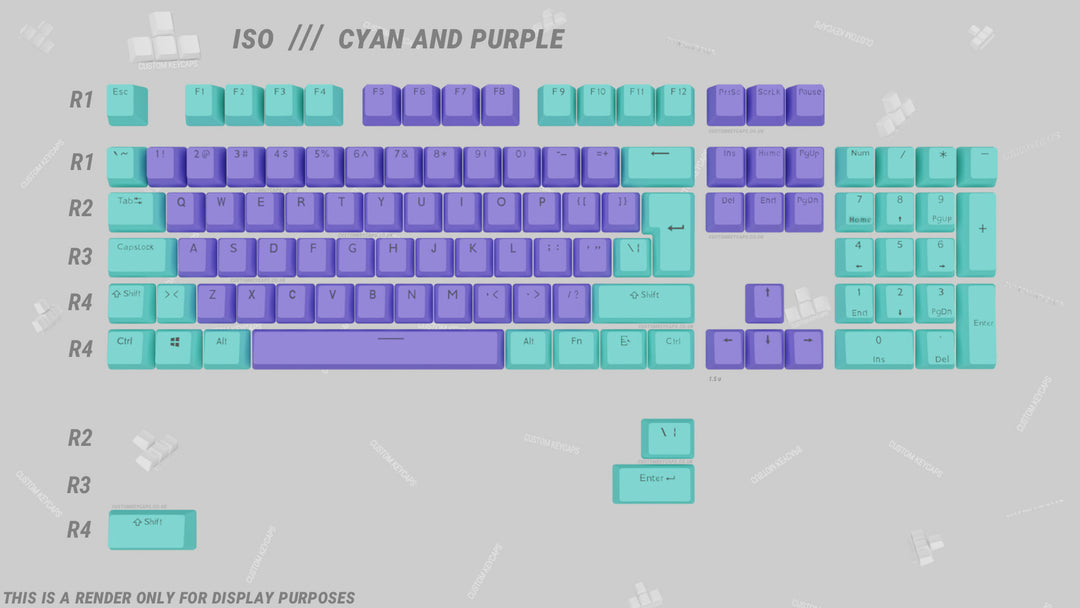 Purple and Cyan ABS Keycaps - ISO Layout