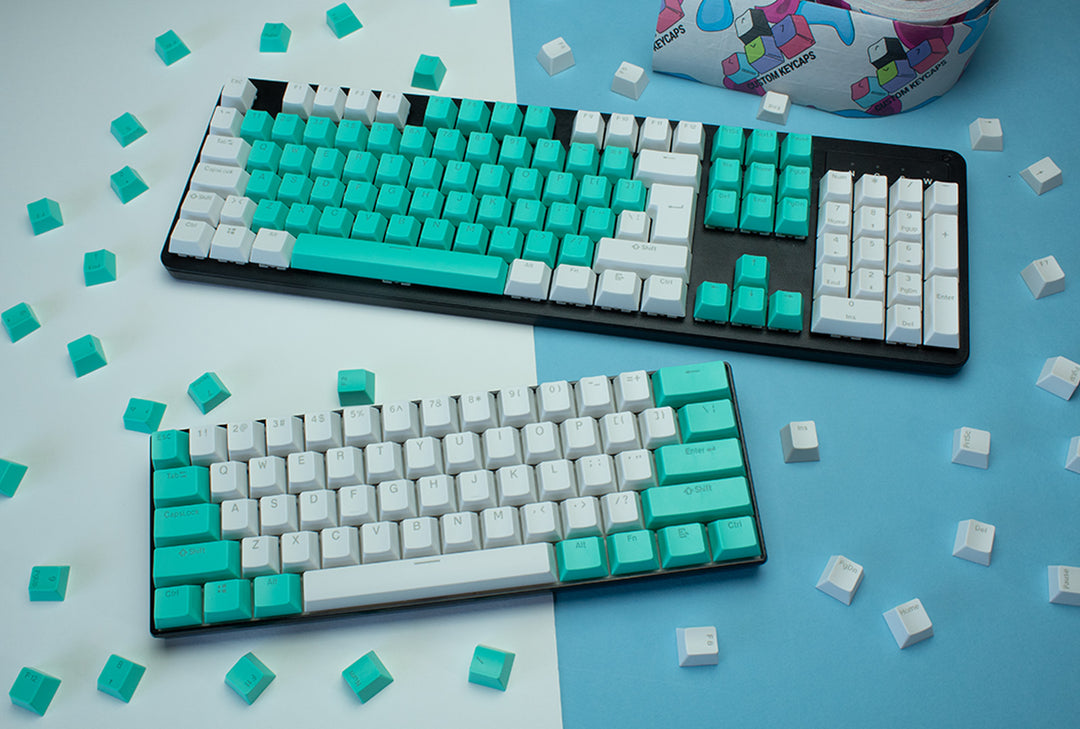 Cyan and White ABS Keycaps - ISO Layout
