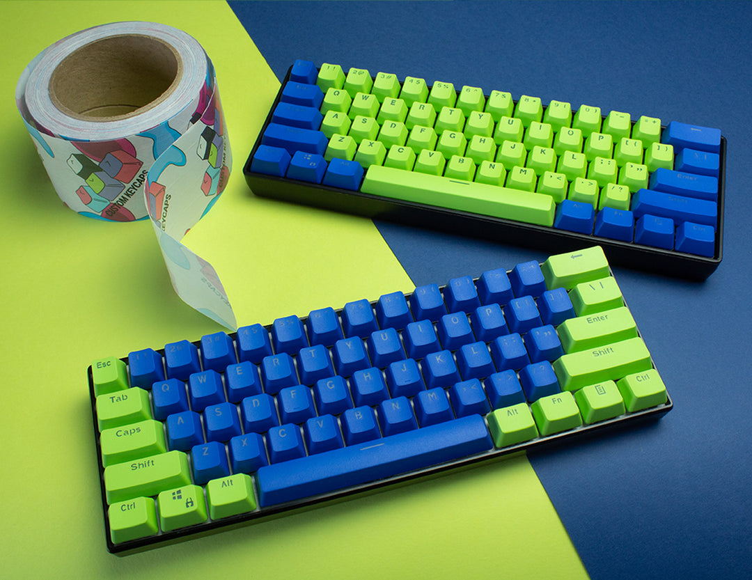 Green and Dark Blue PBT Keycaps