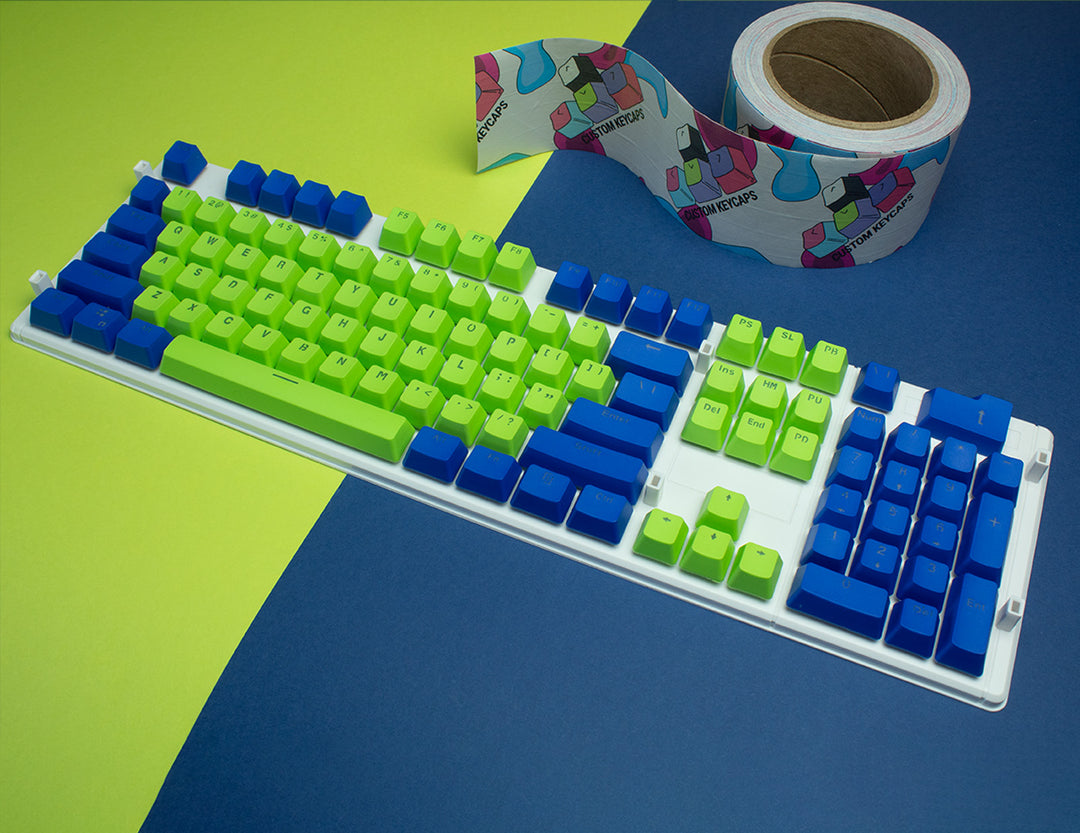 Green and Dark Blue PBT Keycaps