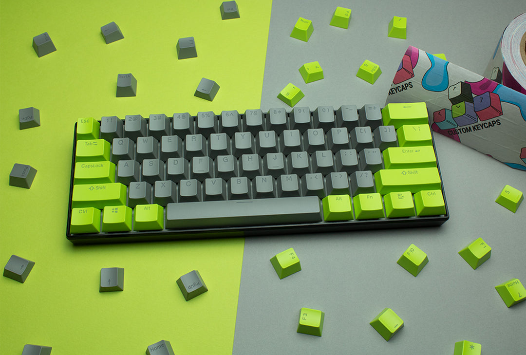 Grey and Green ABS Keycaps - ISO Layout