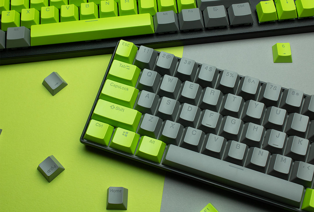Grey and Green ABS Keycaps - ISO Layout