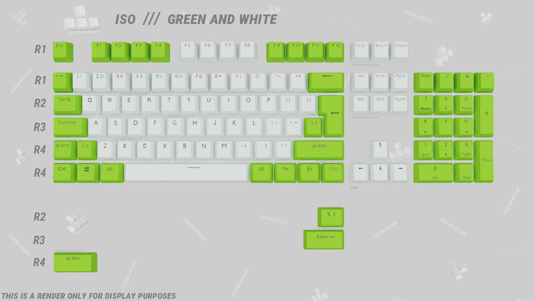 Green and White ABS Keycaps - ISO Layout