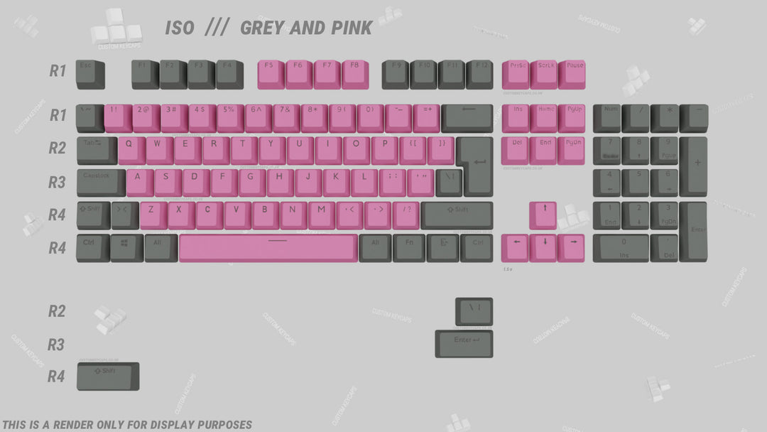 Pink and Grey ABS Keycaps - ISO Layout
