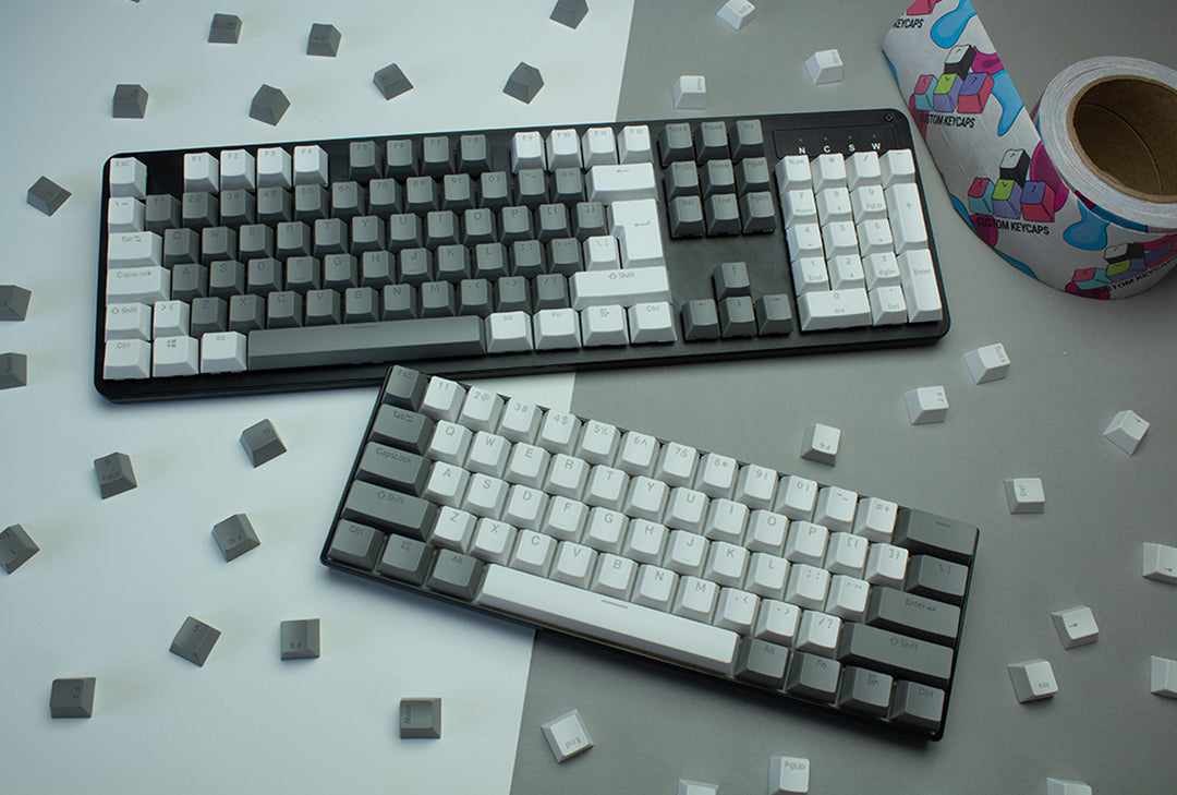 Grey and White ABS Keycaps - ISO Layout