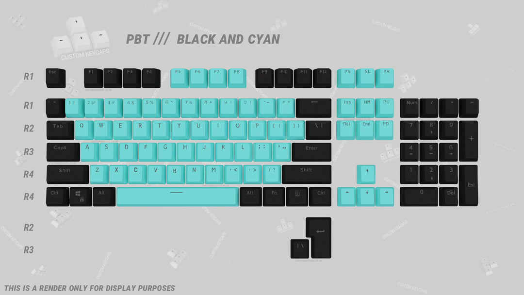 Black and Cyan PBT Keycaps