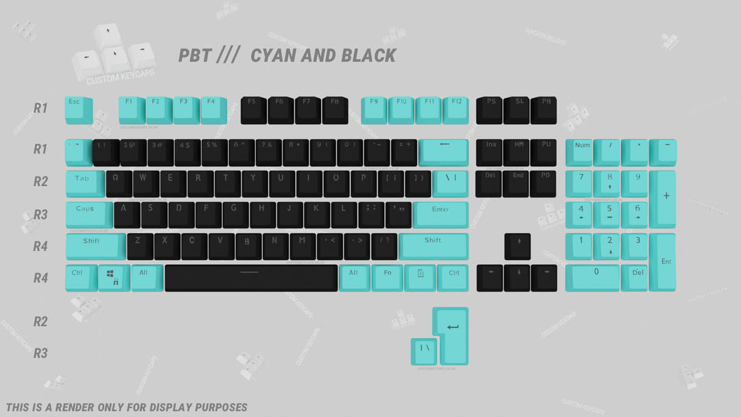 Black and Cyan PBT Keycaps