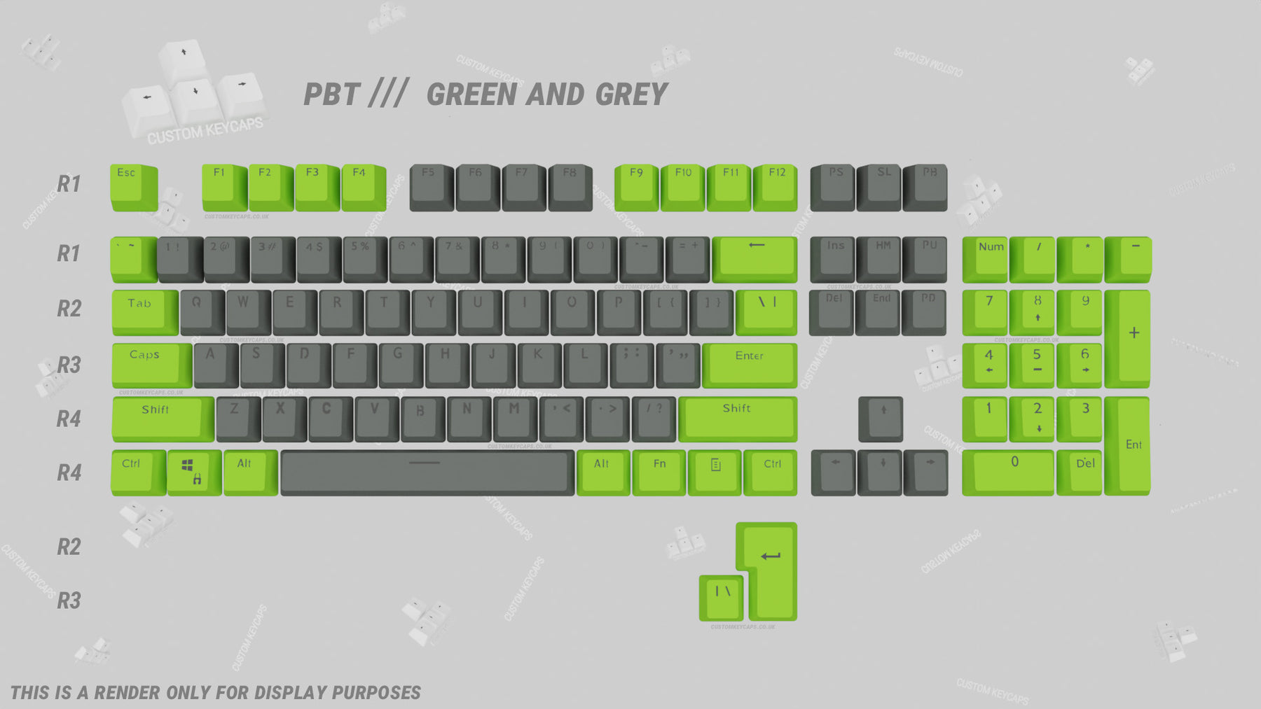 Grey and Green PBT Keycaps – Custom Keycaps UK