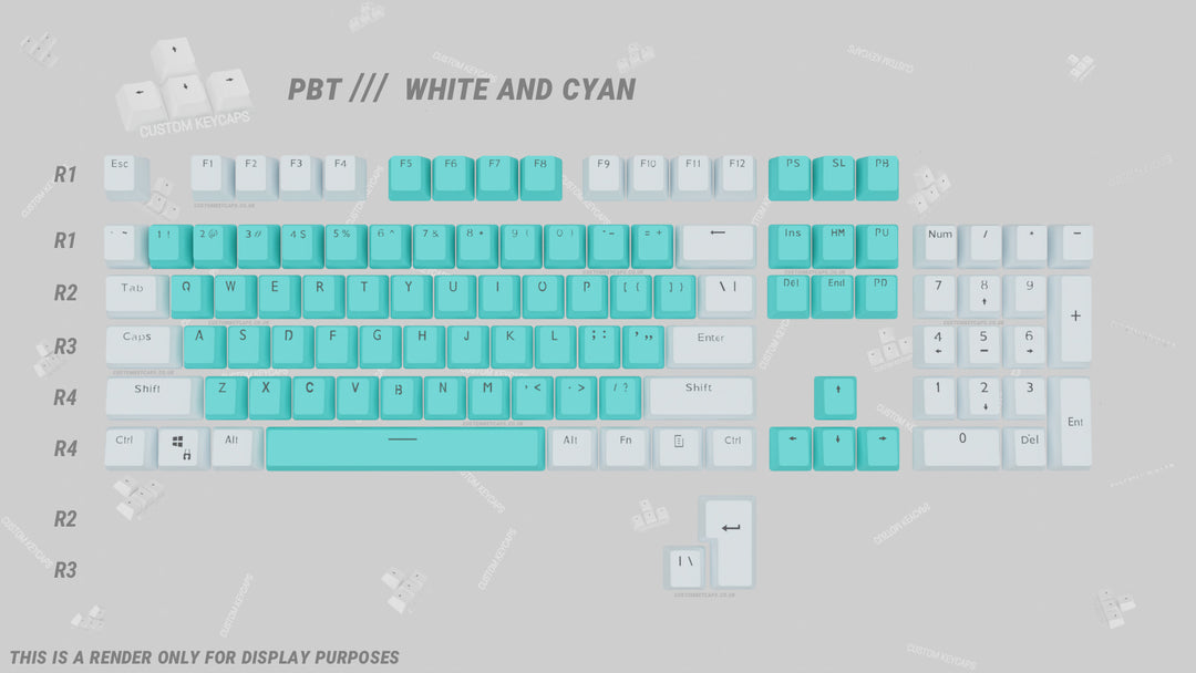 Cyan and White PBT Keycaps