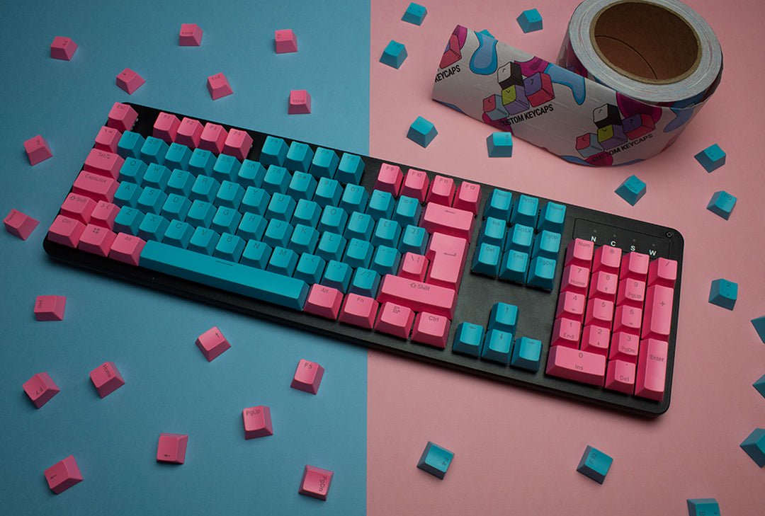 Pink and Blue ABS Keycaps - ISO Layout