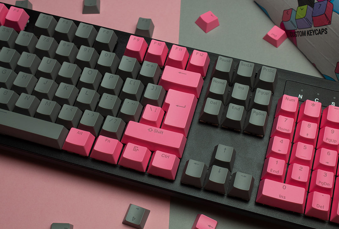 Pink and Grey ABS Keycaps - ISO Layout