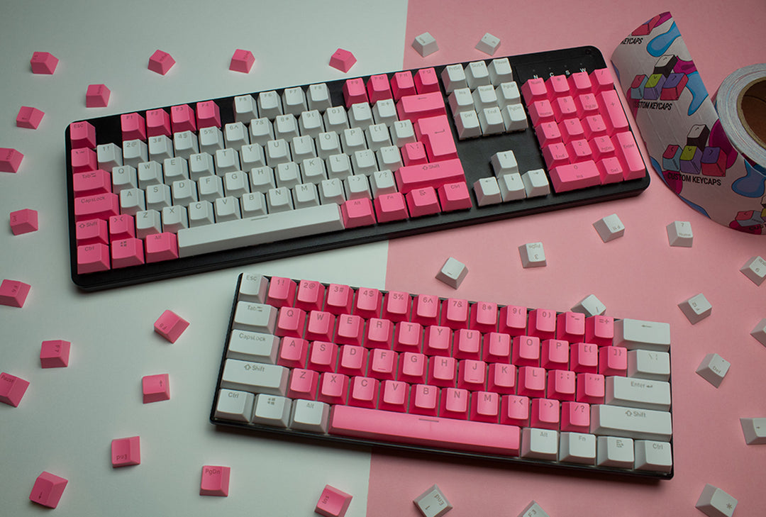 Pink and White ABS Keycaps - ISO Layout