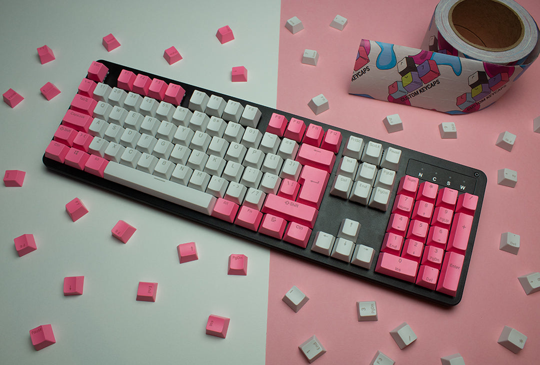 Pink and White ABS Keycaps - ISO Layout