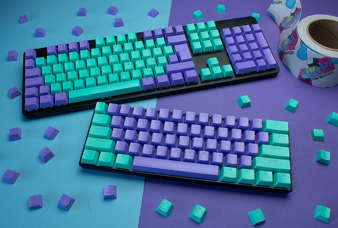 Purple and Cyan ABS Keycaps - ISO Layout