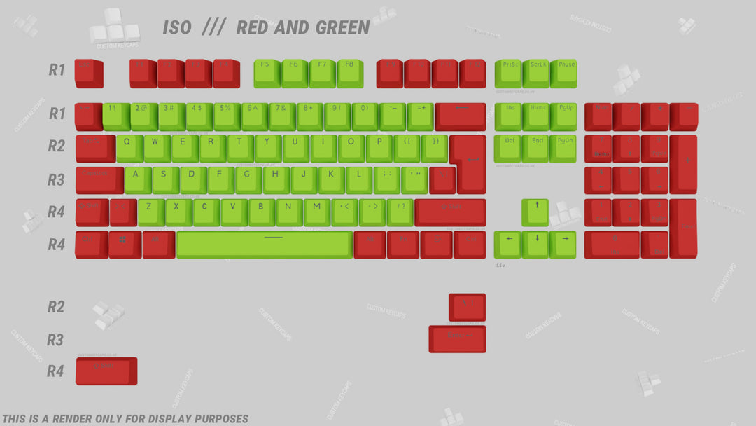 Green and Red ABS Keycaps - ISO Layout