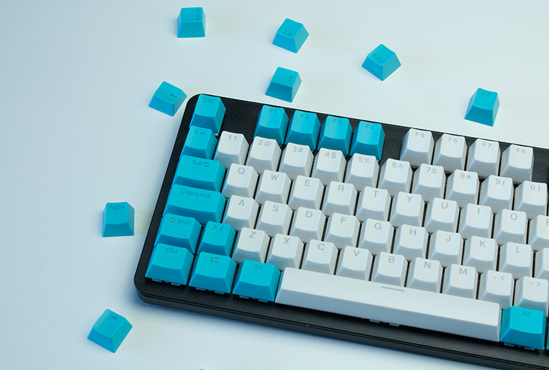 White and Blue ABS Keycaps - ISO Layout