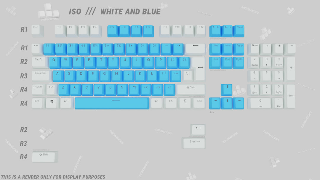 White and Blue ABS Keycaps - ISO Layout
