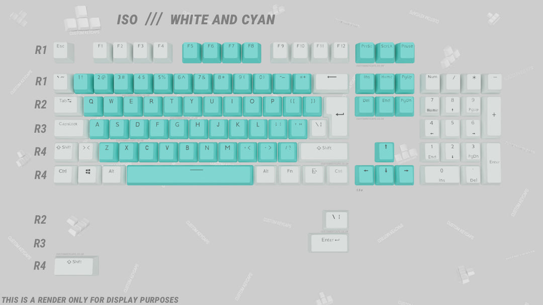 Cyan and White ABS Keycaps - ISO Layout