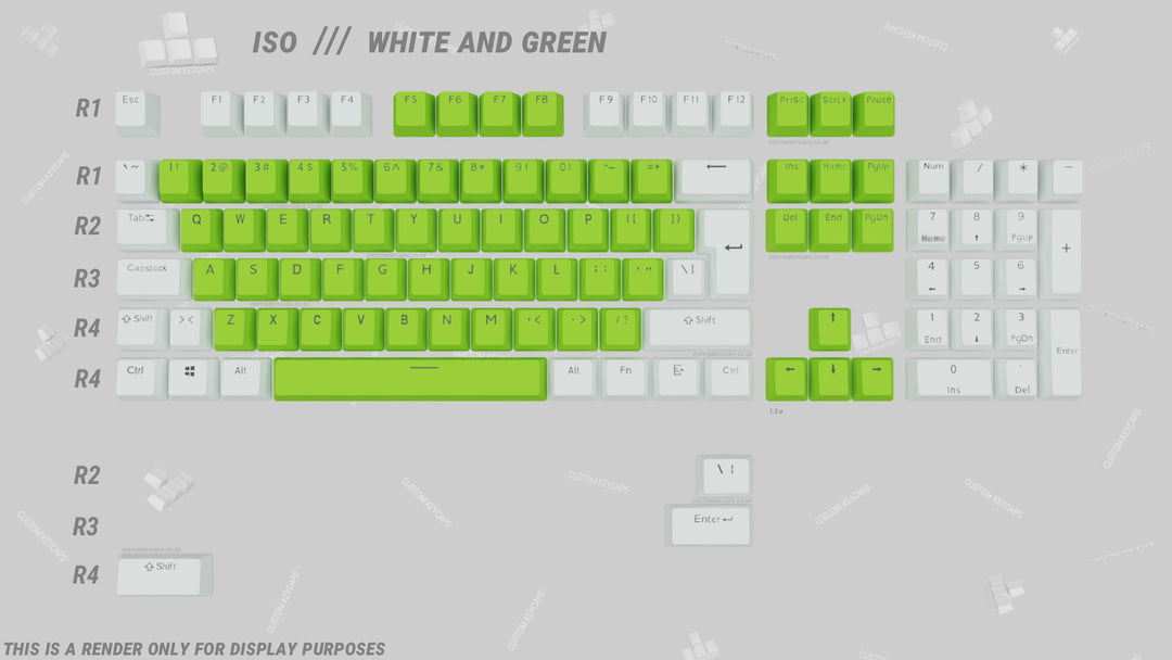 Green and White ABS Keycaps - ISO Layout