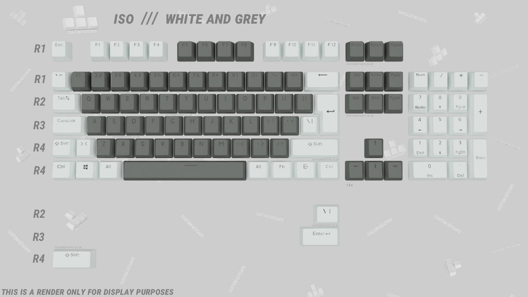 Grey and White ABS Keycaps - ISO Layout