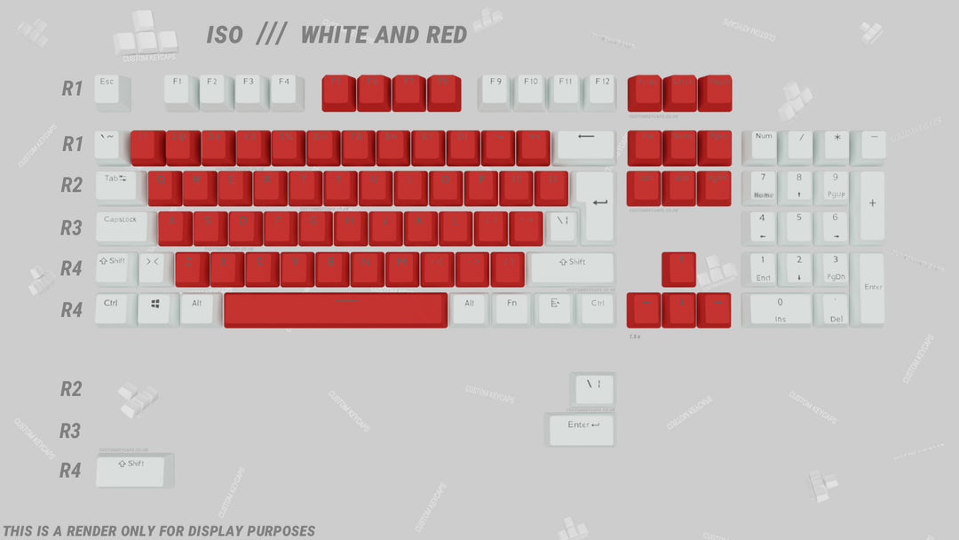 Red and White ABS Keycaps - ISO Layout