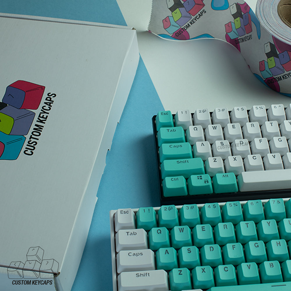 Cyan and White PBT Keycaps