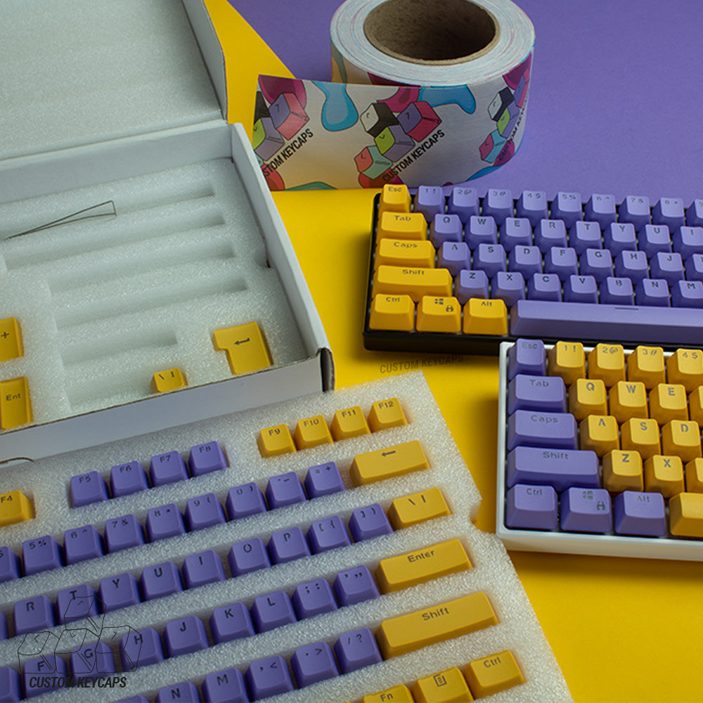 Yellow and Purple PBT Keycaps